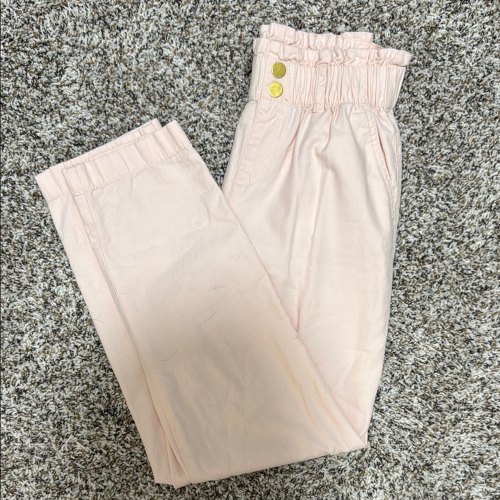 LOFT Light Pink Ruffle High Waist Trousers